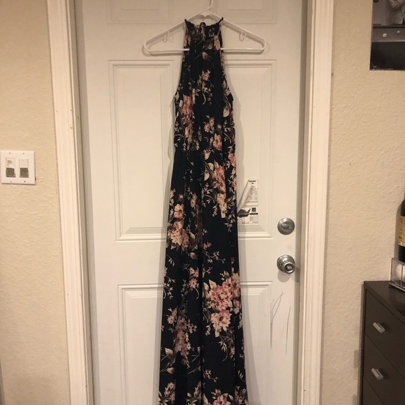 feel the music navy blue floral print maxi dress